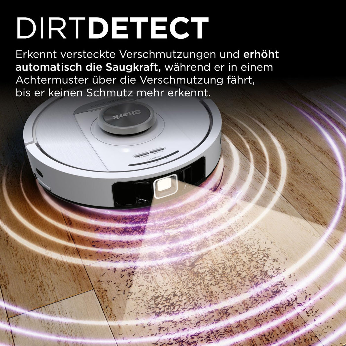 Saugroboter mit selbstentleerender Basis, 3D- und 360°-LiDAR-Navigation, Schmutzerkennung, Weiß