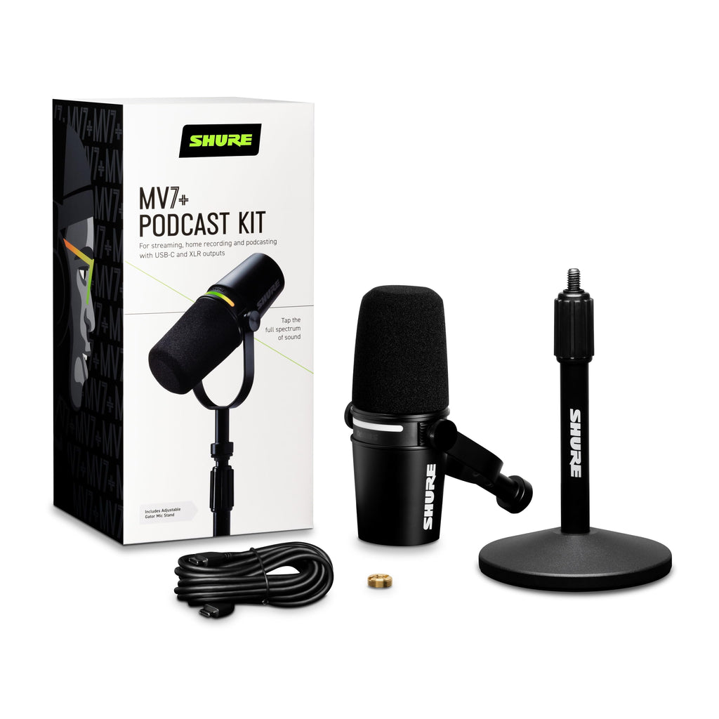Dynamisches Podcast-Mikrofon MV7+ USB-C XLR mit Mikrofonständer Schwarz für Streaming und Videokonferenzen
