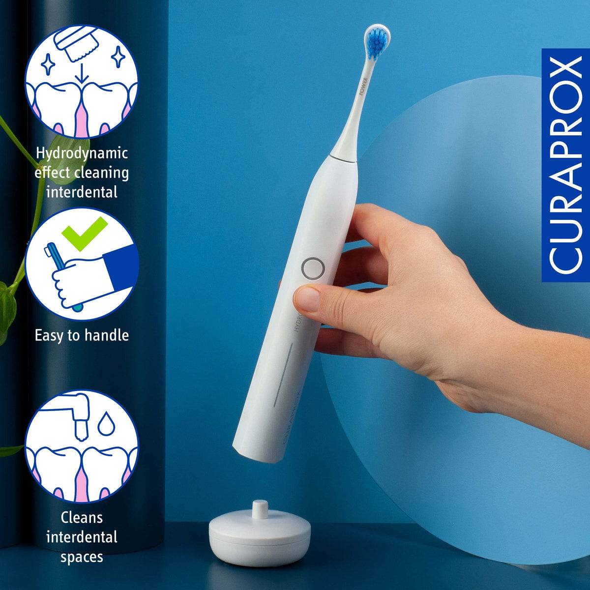 Schallzahnbürste Hydrosonic Pro in Weiß mit 7 Putzmodi, bis zu 84.000 Schallbewegungen pro Minute, Curacurve Bürstenkopf, USB-Ladung und Reiseetui