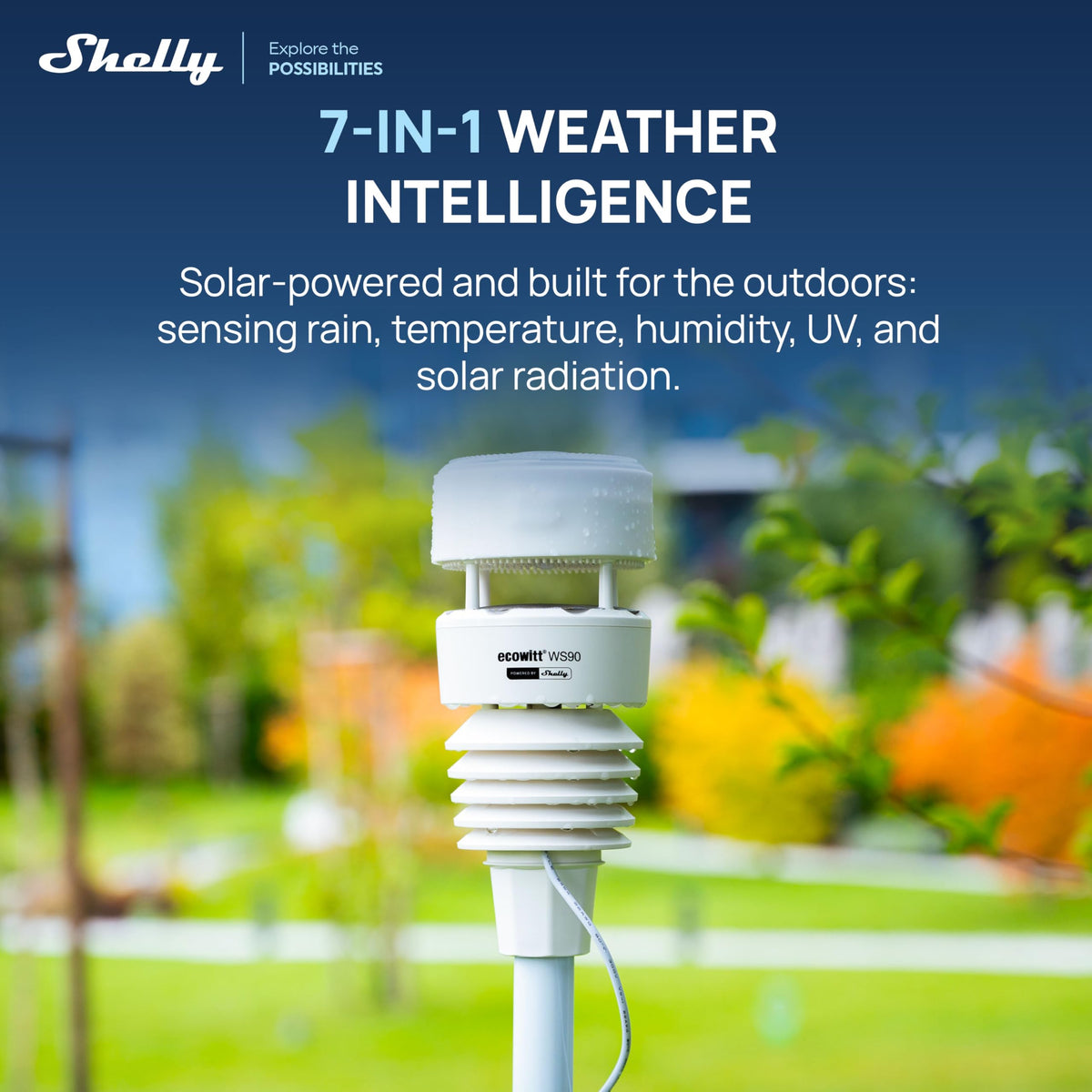 7-in-1 Smart Wetterstation WS90 mit Bluetooth und Zigbee, solarbetrieben, IPX5, für Echtzeit-Wetterdaten