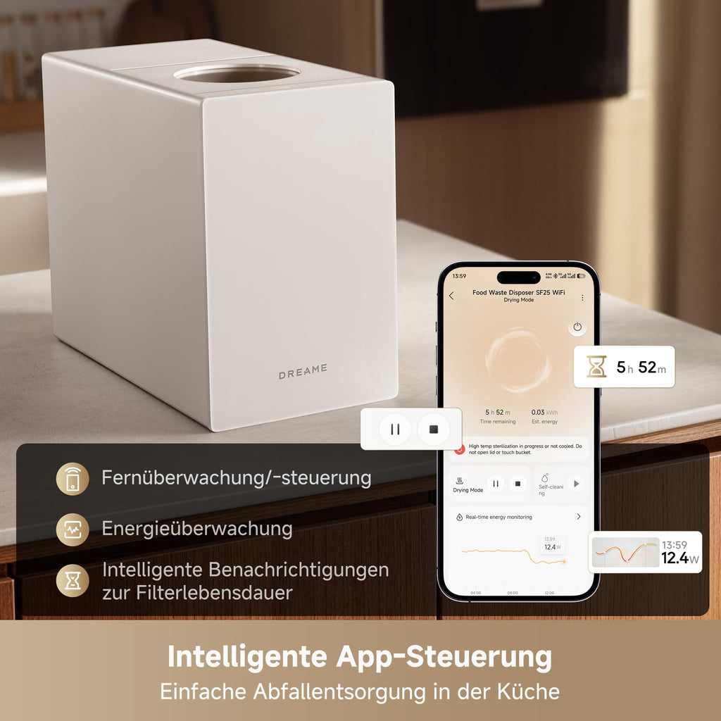Küchenabfallzerkleinerer SF25 mit App-Steuerung, 2,5 L, 27 dB(A), Selbstreinigung und Aktivkohlefilter