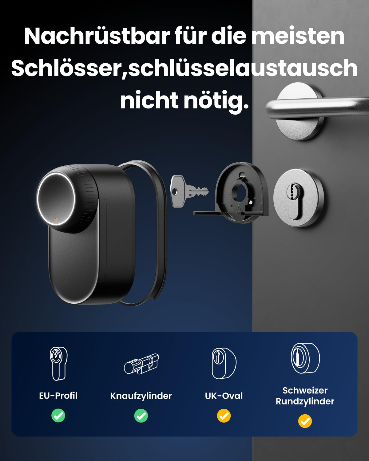 Smart Lock Ultra mit Keypad Vision Pro, 3D-Gesichts- und Venen-Erkennung, kontaktlose Entsperrung für Europrofil-Zylinder, kompatibel mit Matter