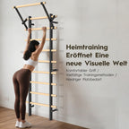 Sprossenwand mit Klimmzugstange und Dip-Barren aus Buchenholz, 220 cm, höhenverstellbar