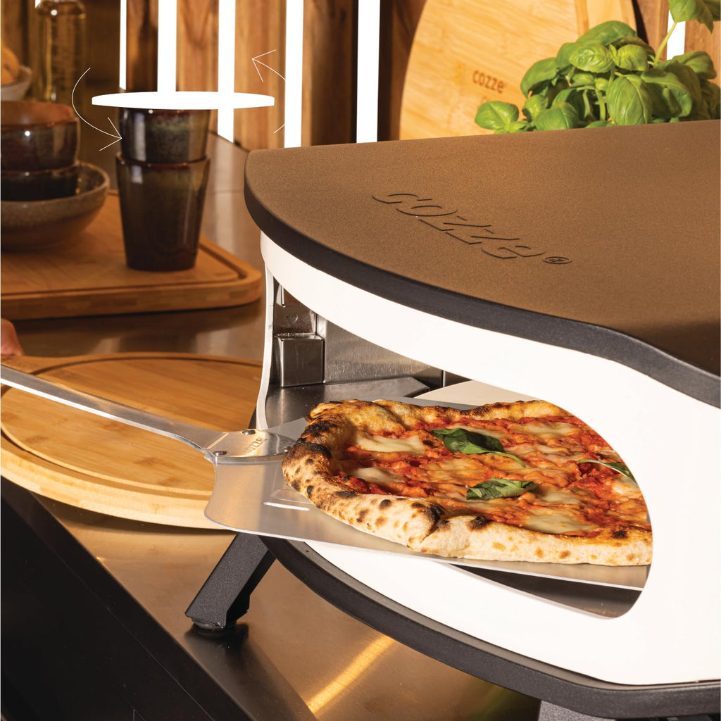 17"""" Gas-Pizzaofen mit rotierendem Pizzastein, LED und Tür, 50 mbar, inkl. Regler und 1,1 m Gasschlauch, Ø42,5 cm Stein