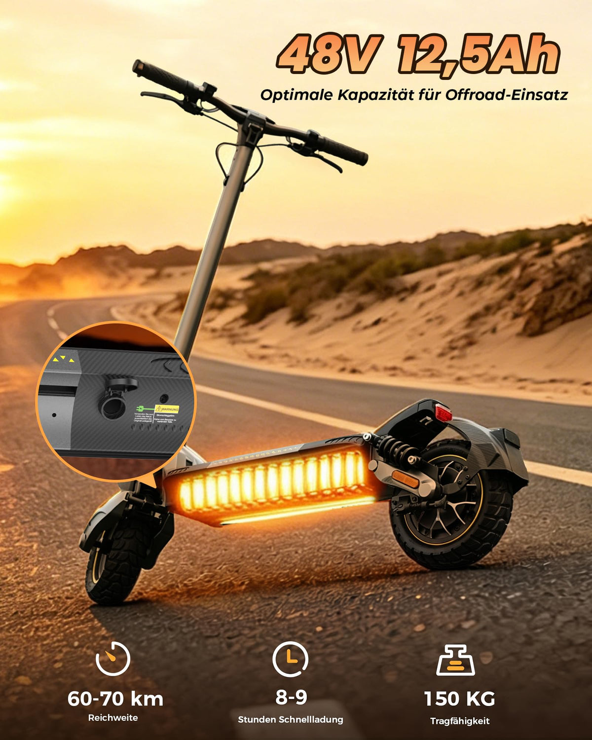 E-Scooter mit Straßenzulassung V5 Pro, 10 Zoll Elektroroller mit 500W Motor, 48V 12,5 Ah Akku und bis zu 70 km Reichweite, duales Bremssystem für