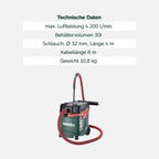 Nass-Trockensauger Staubklasse H ASA 30 H PC mit 1200 W, 8 m Kabel und Antistatik-Saugschlauch Quick