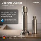 Wassersprudler aus Edelstahl mit 2x 1,1 L Edelstahlflaschen und Druckablassventil für geschmacksneutrales Sprudelwasser