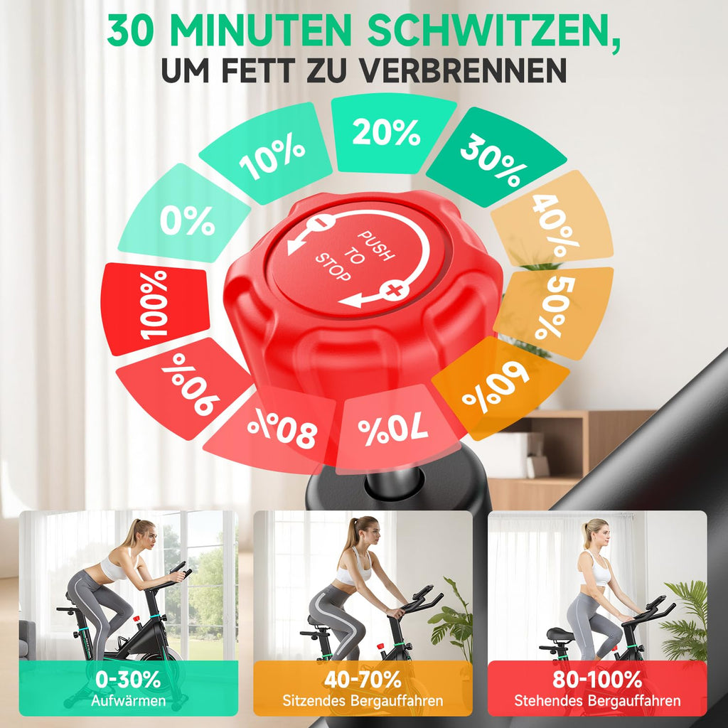 Heimtrainer Fahrrad mit 0-100% Widerstand, LCD-Display und Tablet-Halterung, bis 160 kg, 15 kg Schwungrad
