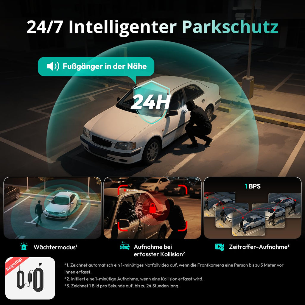 4-Kanal-Dashcam G980H mit 360°-Rundum-Aufnahme, 3K+1080P×3, 24/7-Parkmodus und 128 GB SD-Karte