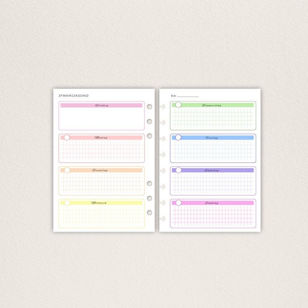 Undatierter Wochenplaner A5 Regenbogen-Design 52 Wochen Notizbuch