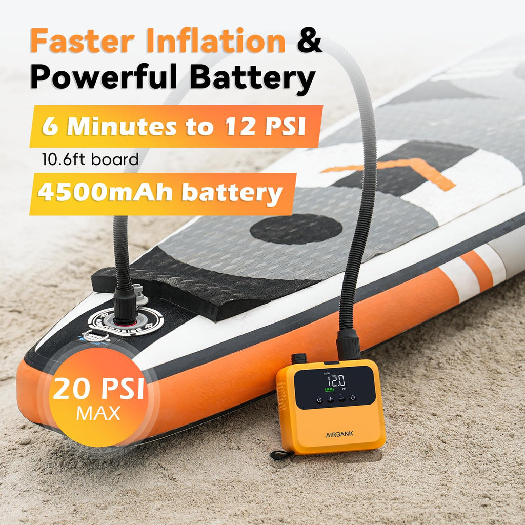 Elektrische SUP-Luftpumpe Pulse Pro mit 4500-mAh-Akku 20 PSI 133 Wh Zweistufige Pumpe für Paddleboards und Kajaks