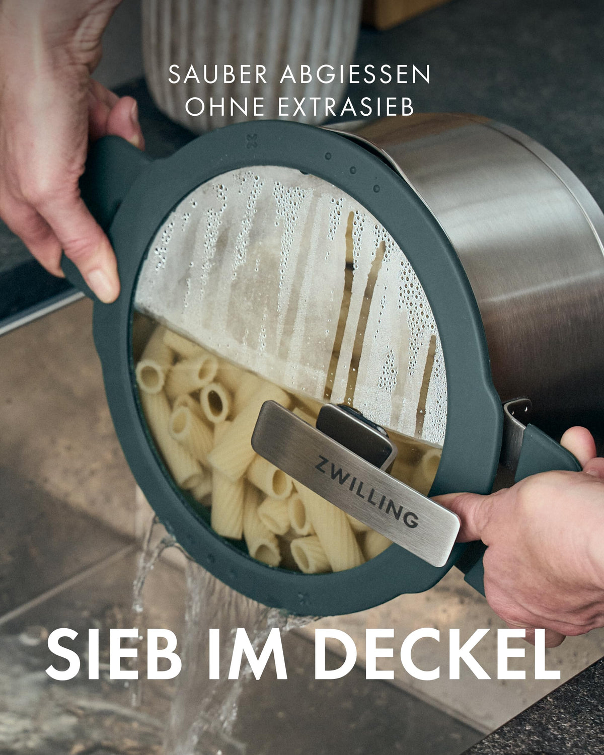 Kochtopf-Set Simplify 5-teilig mit integriertem Sieb Induktion Edelstahl Grau 16 bis 24 cm 1,5 bis 6 L