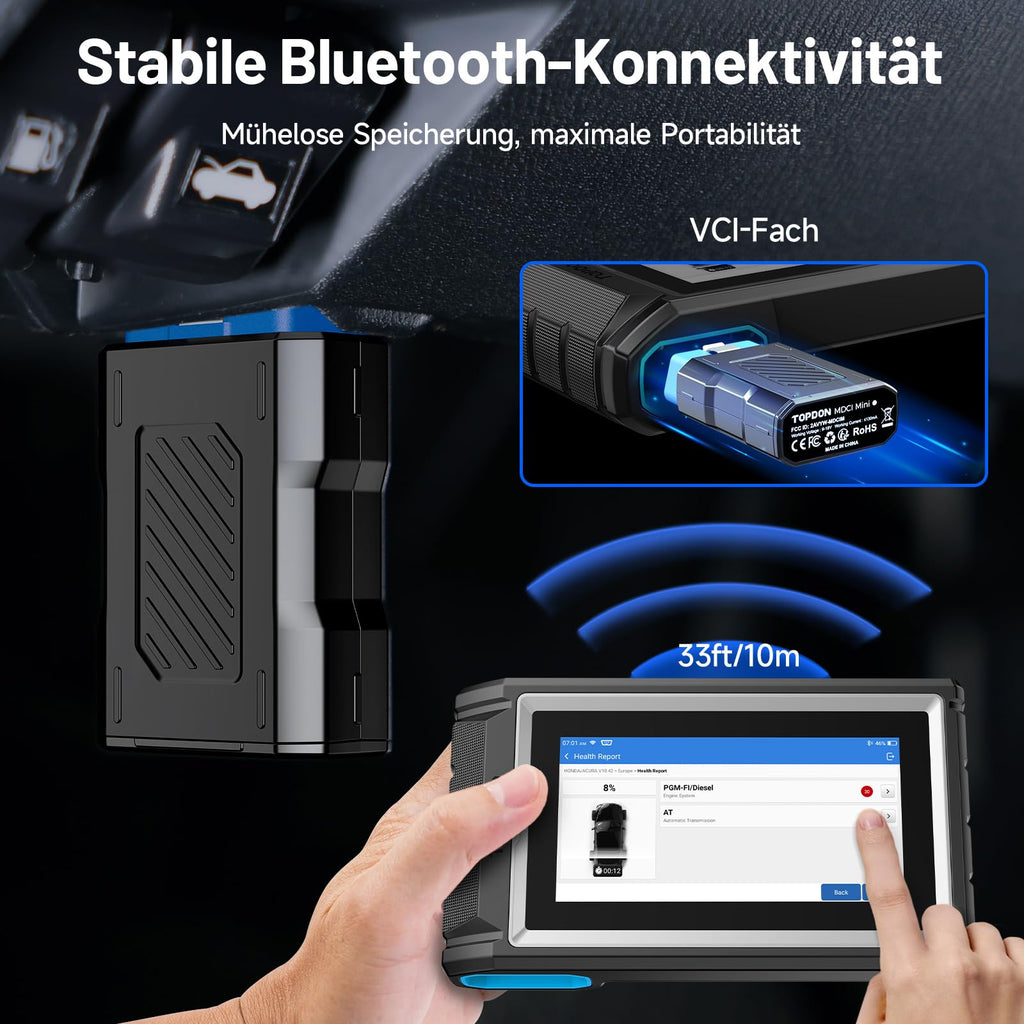 OBD2 Diagnosegerät Auto mit Bluetooth, bidirektionaler Steuerung, 28+ Wartungsfunktionen, FCA-Gateway-Zugang und CAN-FD-Protokoll