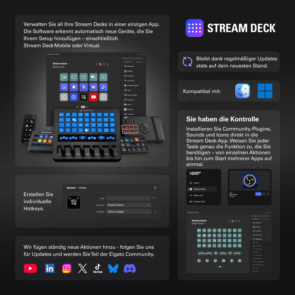 Stream Deck + XL Kontrollplattform mit Touch-Leiste, 36 Makrotasten und 6 multifunktionalen Drehreglern