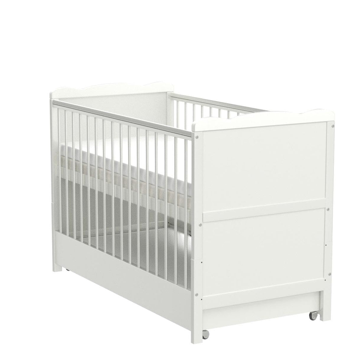 Babybett mit Schublade und Aloe-Vera-Schaumstoffmatratze, höhenverstellbar und umbaubar zum Juniorbett, in Weiß