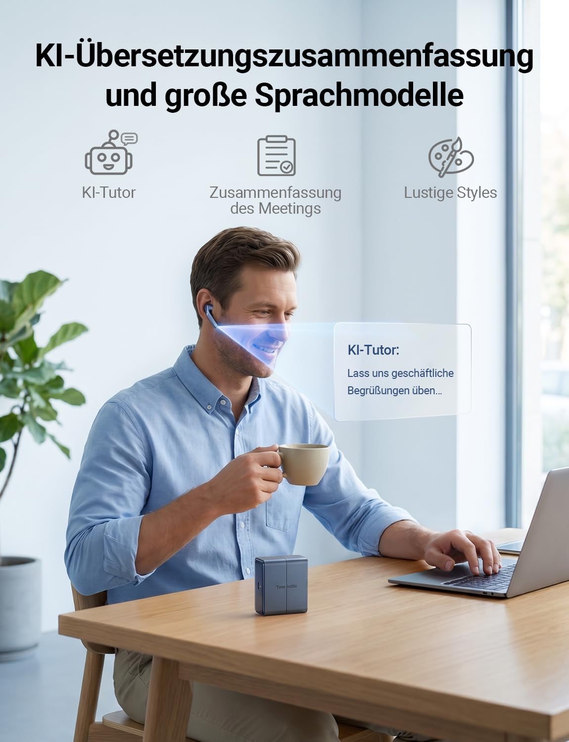 Übersetzer-Kopfhörer W4 mit bidirektionaler Simultanübersetzung, Knochenstimmensensor und App-Steuerung für iOS und Android