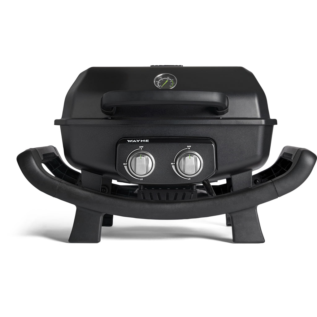 Tragbarer Gasgrill Wayne mit 2 Brennern, 4,4 kW, Aludruckguss, Gusseisenrosten und Abdeckhaube