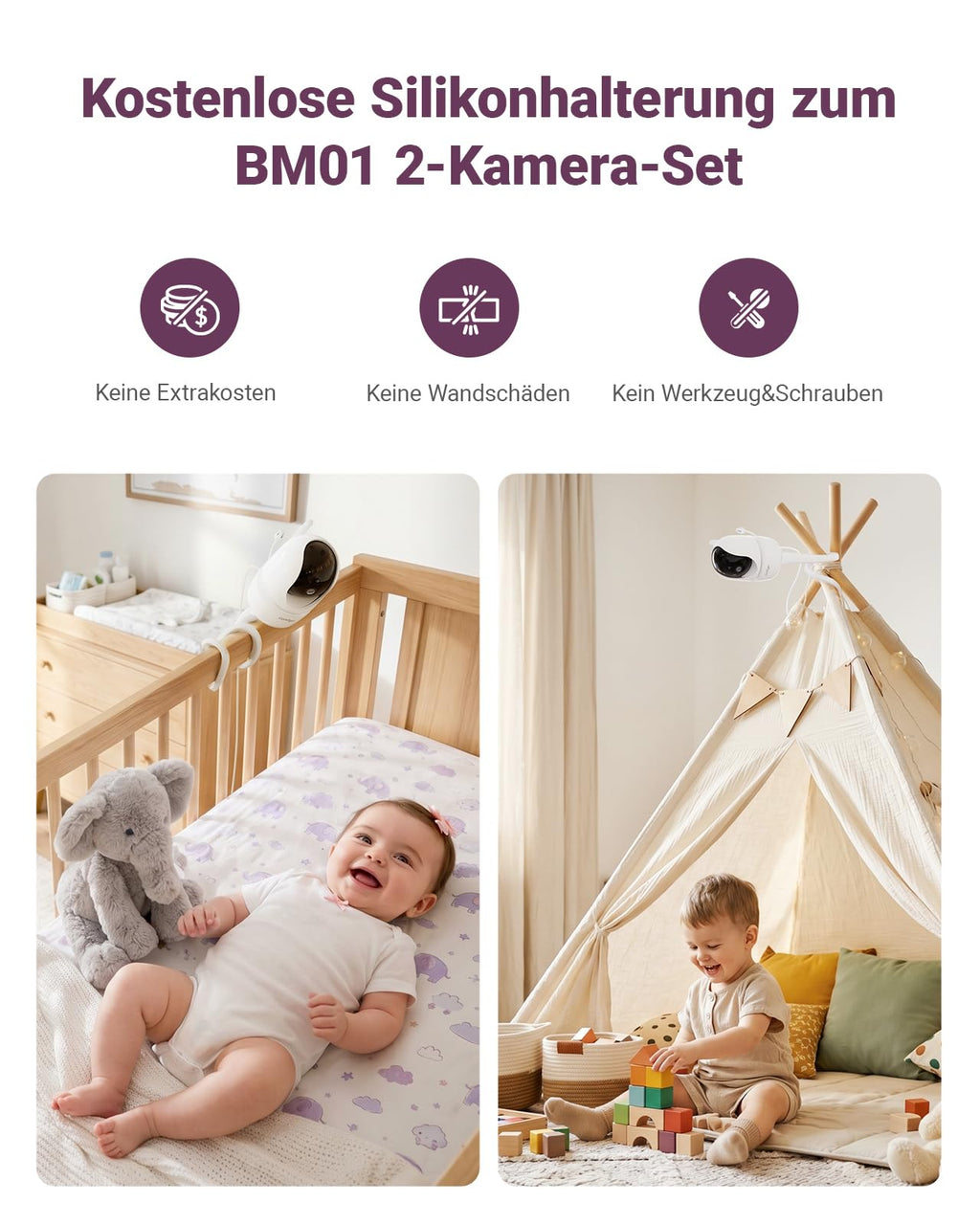 Babyphone mit 2 Kameras und 7"""" HD-Display, Split-Screen-Überwachung ohne WLAN, 6000mAh Akku, Nachtsicht und VOX-Modus