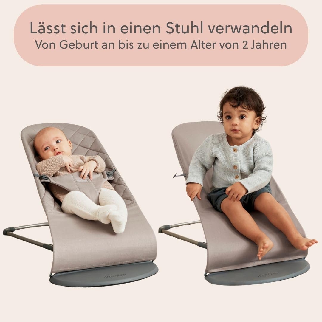 Babywippe Bliss ergonomisch 3,5–13 kg Sandgrau klassische Steppung natürliches Schaukeln 0–2 Jahre Stoff