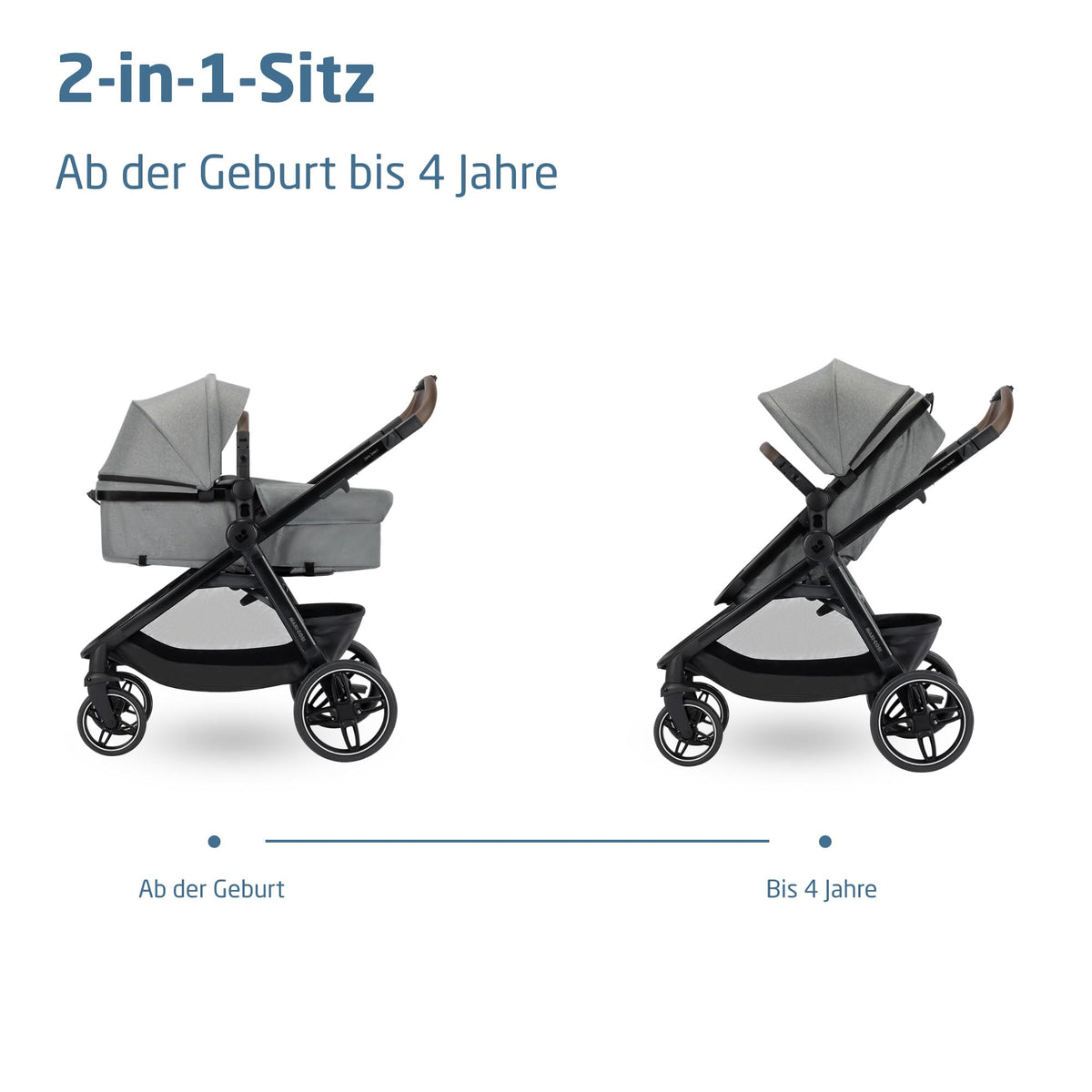 3-in-1 Kinderwagen Zelia Select mit Babyschale CabrioFix S i-Size, 0–22 kg, inkl. Wickeltasche und Regenverdeck, Grau