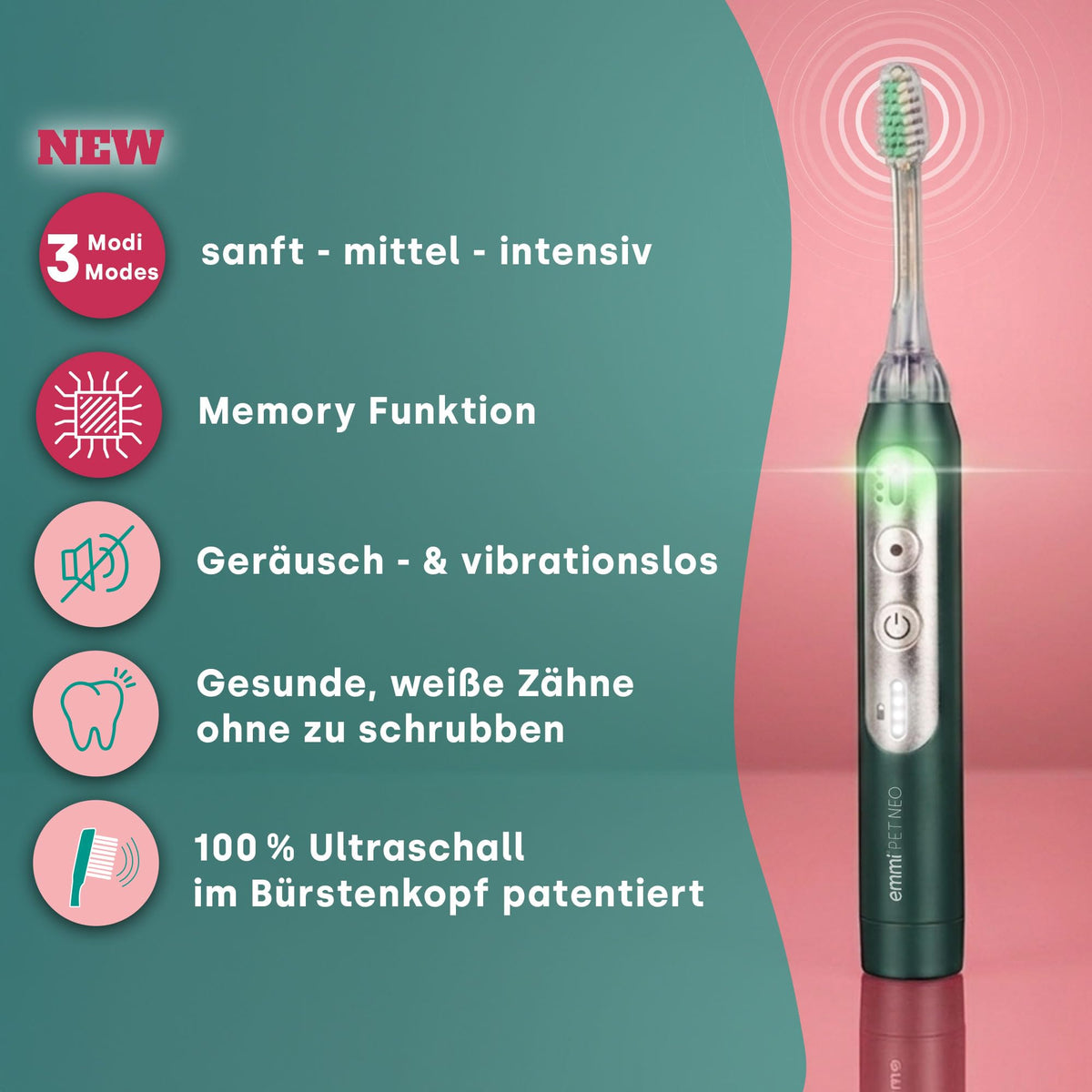 Ultraschall-Zahnbürste für Hunde mit 3 Reinigungsmodi, geräuschlos und vibrationsfrei, 14 Tage Akkulaufzeit, Set mit 2 Aufsätzen, Zahnpasta und