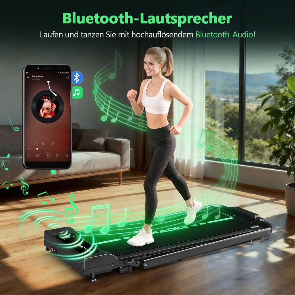 Klappbares Laufband für Zuhause bis 12 km/h mit 2,75 PS Motor und 9 % Steigung, leises Walking Pad mit App und Lautsprechern, bis 160 kg