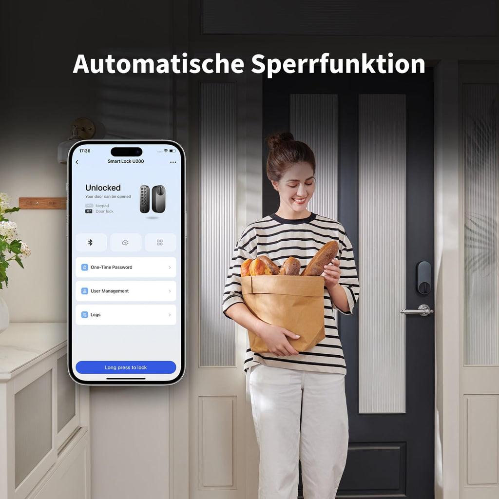 Smart Türschloss U200 Apple Home Key Matter over Thread Fingerabdruck 25 Passwörter NFC Auto-Lock Bluetooth WLAN Schwarz