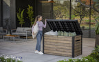 Gartenbox 870 L aus Kunststoff in Holzoptik Pinie, 147 x 83 x 86 cm, mit Gasdruckfedern und abschließbarem Deckel