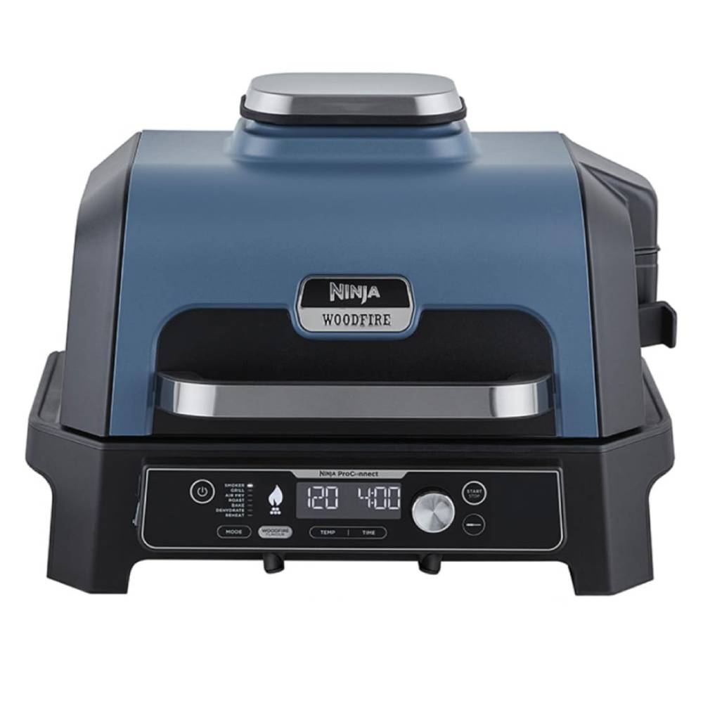 Elektrischer BBQ-Smoker-Grill Woodfire Pro Connect XL mit App-Steuerung, 7 Funktionen und Zubehör-Set in Blau/Schwarz
