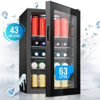 Flaschenkühlschrank 63 L mit Glastür, bis zu 89 Dosen, 4 Ablagen, LED-Beleuchtung, KSG 7287