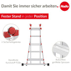 Multifunktionsleiter Alu 4x5 Sprossen mit Sicherheitsgelenken und Rastgriffen, höhenverstellbar bis 150 kg