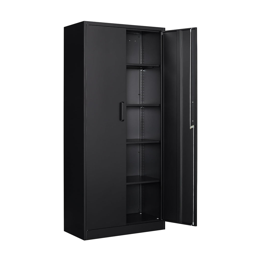 Aktenschrank abschließbar mit 2 Türen und 4 verstellbaren Einlegeböden, Stahlschrank 170x78x39 cm in Schwarz