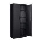 Aktenschrank abschließbar mit 2 Türen und 4 verstellbaren Einlegeböden, Stahlschrank 170x78x39 cm in Schwarz