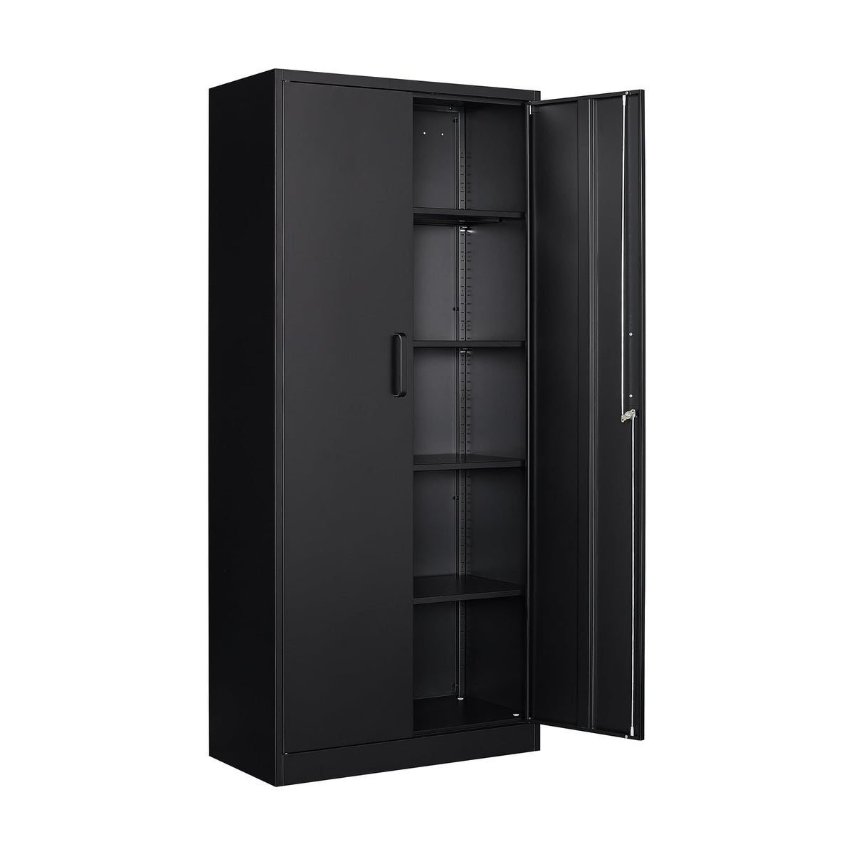 Aktenschrank abschließbar mit 2 Türen und 4 verstellbaren Einlegeböden, Stahlschrank 170x78x39 cm in Schwarz