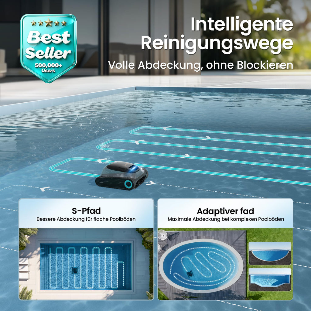 Poolroboter Scuba S1 für Boden, Wand und Wasserlinie mit Doppelfiltration, 270 Min Laufzeit und App-Steuerung