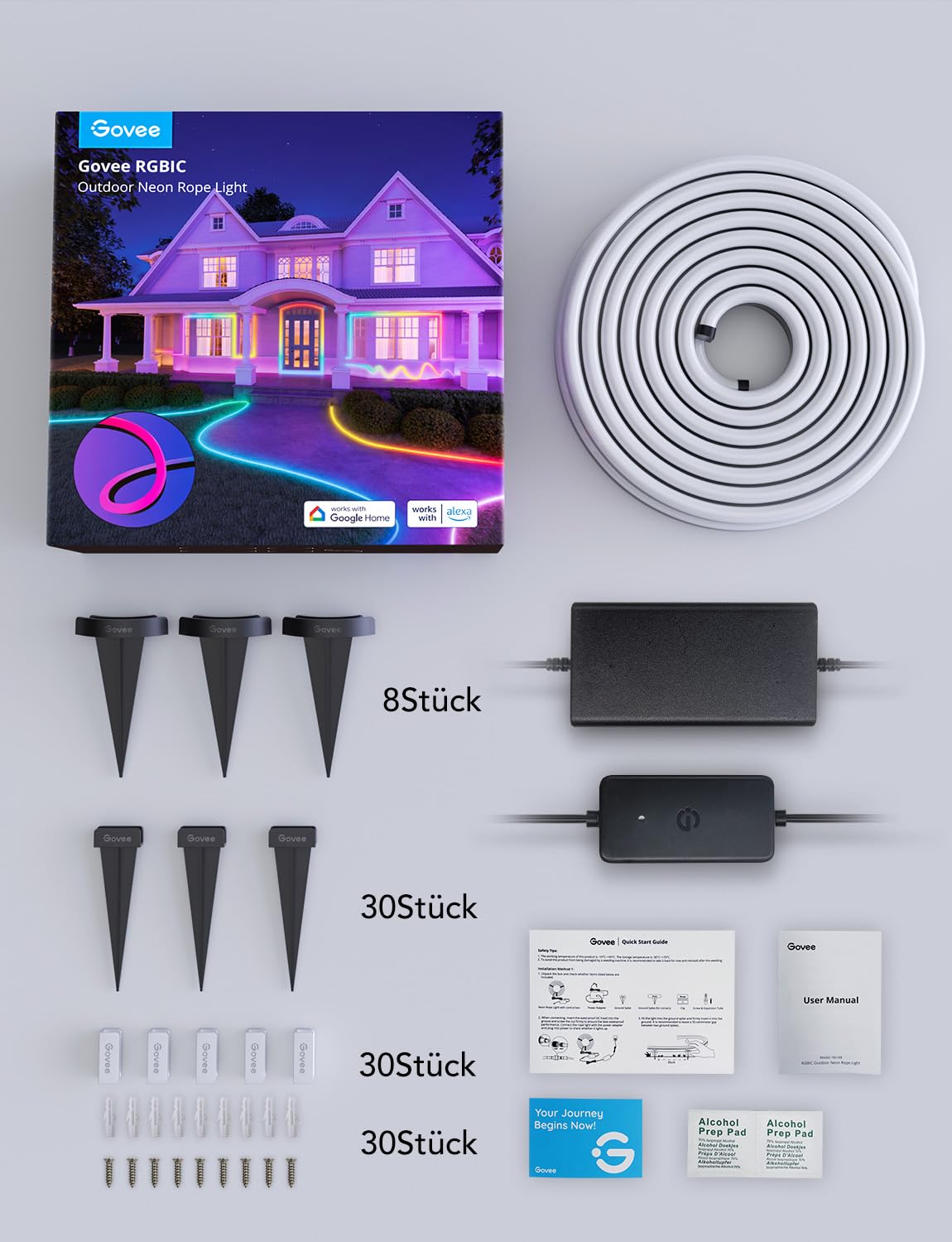 Outdoor LED-Streifen 10 m, RGBIC Neonlicht mit App- und Sprachsteuerung, IP67, 64 Szenenmodi