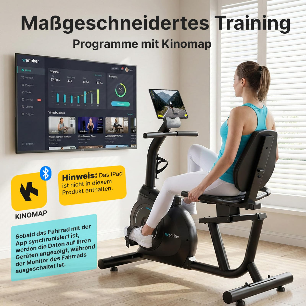 Liegeergometer mit 16 magnetischen Widerstandsstufen und LCD-Anzeige, bis 160 kg, verstellbarer Sitz und Lenker