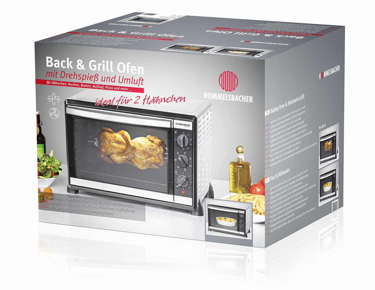 Back & Grill Ofen BG 1805/E, 42 Liter Edelstahl, 7 Heizarten, 80-230 °C, mit Drehspieß und Zubehör