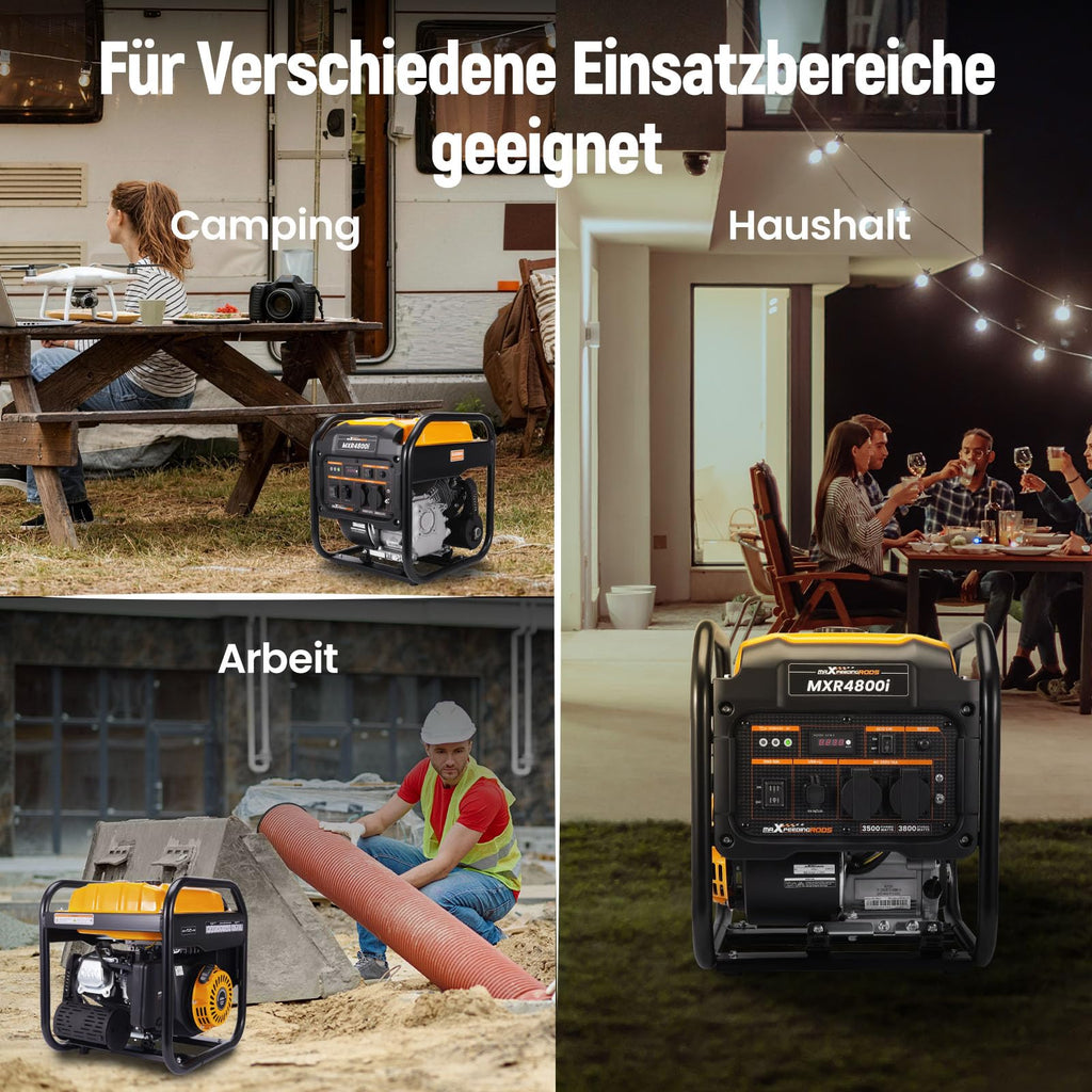 Inverter Stromgenerator 3800 W Benzin MXR4800I mit 230V- und USB-Anschlüssen, reine Sinuswelle