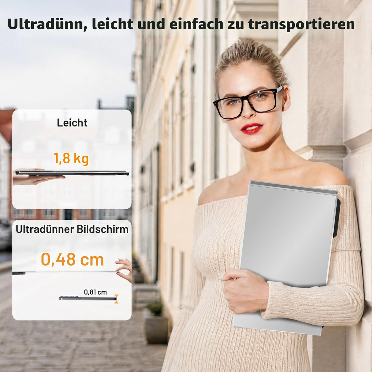 Tragbarer Laptop-Bildschirm 15,6"""" FHD 1080p Dreifach-Monitor für 13–17,3"""" Laptops, USB-C/HDMI Plug & Play mit Tasche