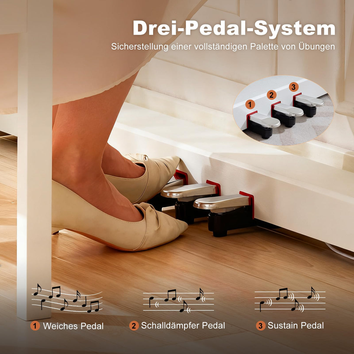Digitalpiano-Set mit 88 halbgewichteten Tasten, Klavierhocker und 3 Pedalen in Weiß