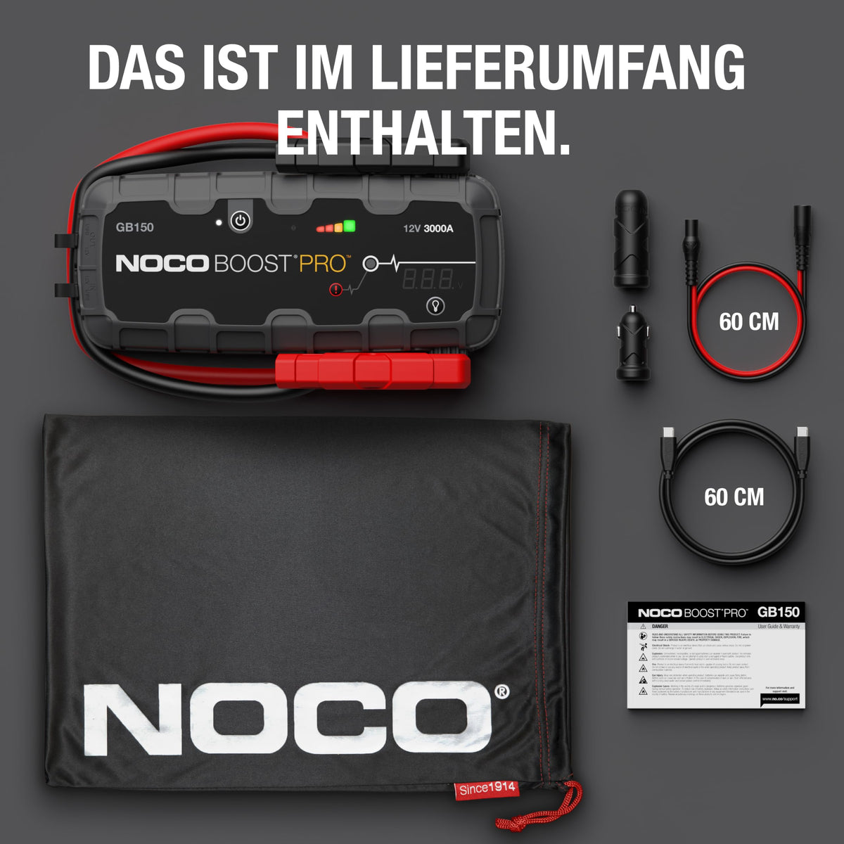 Starthilfe Powerbank 3000A für Benzin bis 9,0L und Diesel bis 7,0L, 12V Lithium mit LED und USB-C