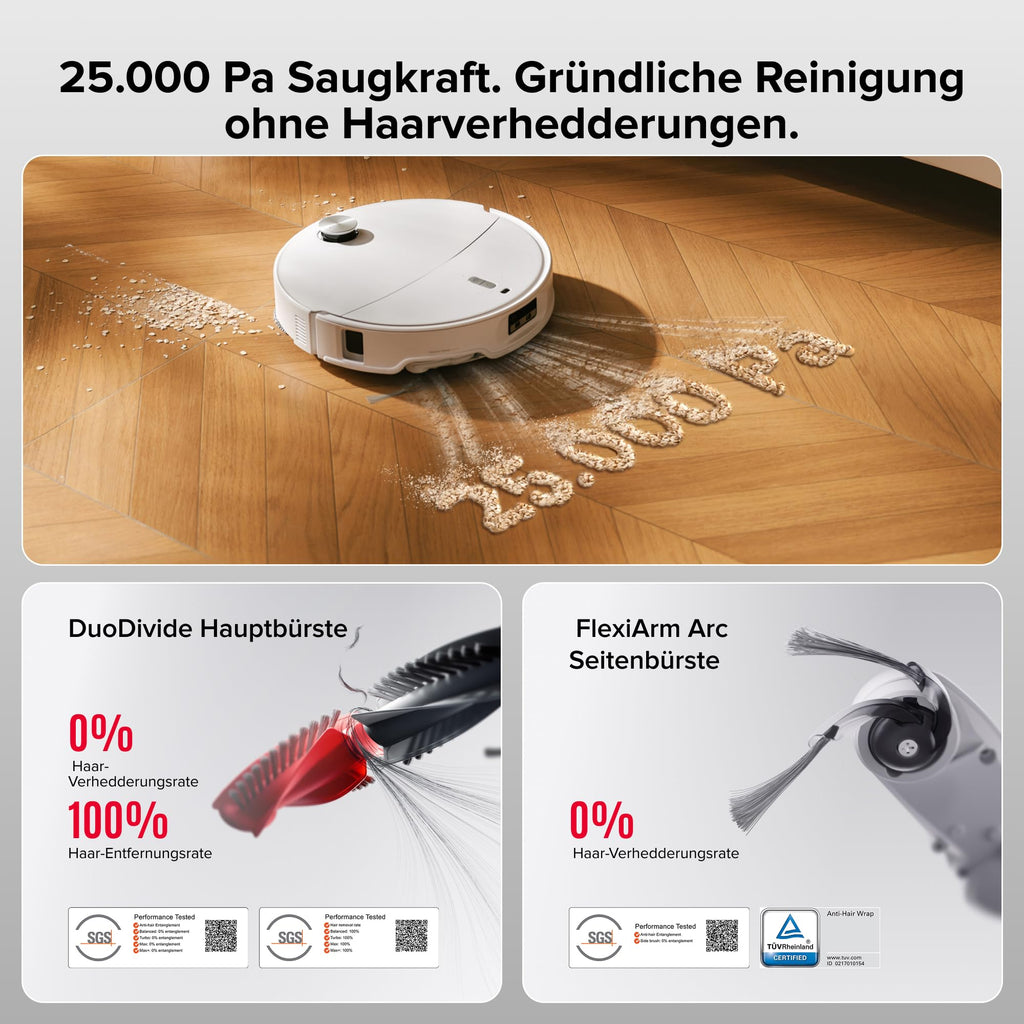 Saugroboter mit Wischfunktion und hebbarem Wischmopp Qrevo Curv 2 Pro 25.000 Pa 7,98 cm LiDAR Navigation Weiß