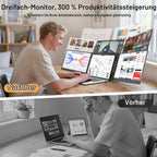 Tragbarer Laptop-Bildschirm 15,6"""" FHD 1080p Dreifach-Monitor für 13–17,3"""" Laptops, USB-C/HDMI Plug & Play mit Tasche