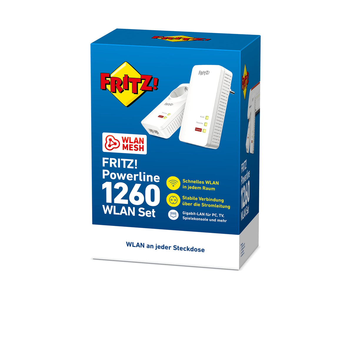 Powerline WLAN Set FRITZ!Powerline 1260 mit 1220 Adapter, Mesh Wi-Fi 5 bis 1,2 GBit/s, 3x Gigabit-LAN, WPA2