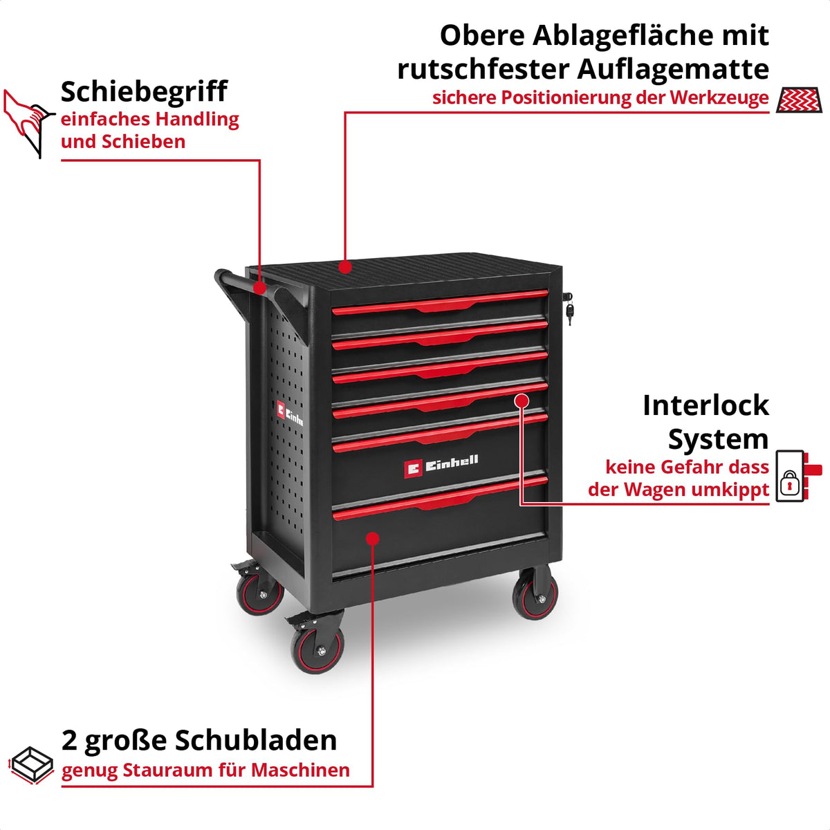 Werkstattwagen unbestückt mit 6 Schubladen und Interlock-System, bis 135 kg belastbar