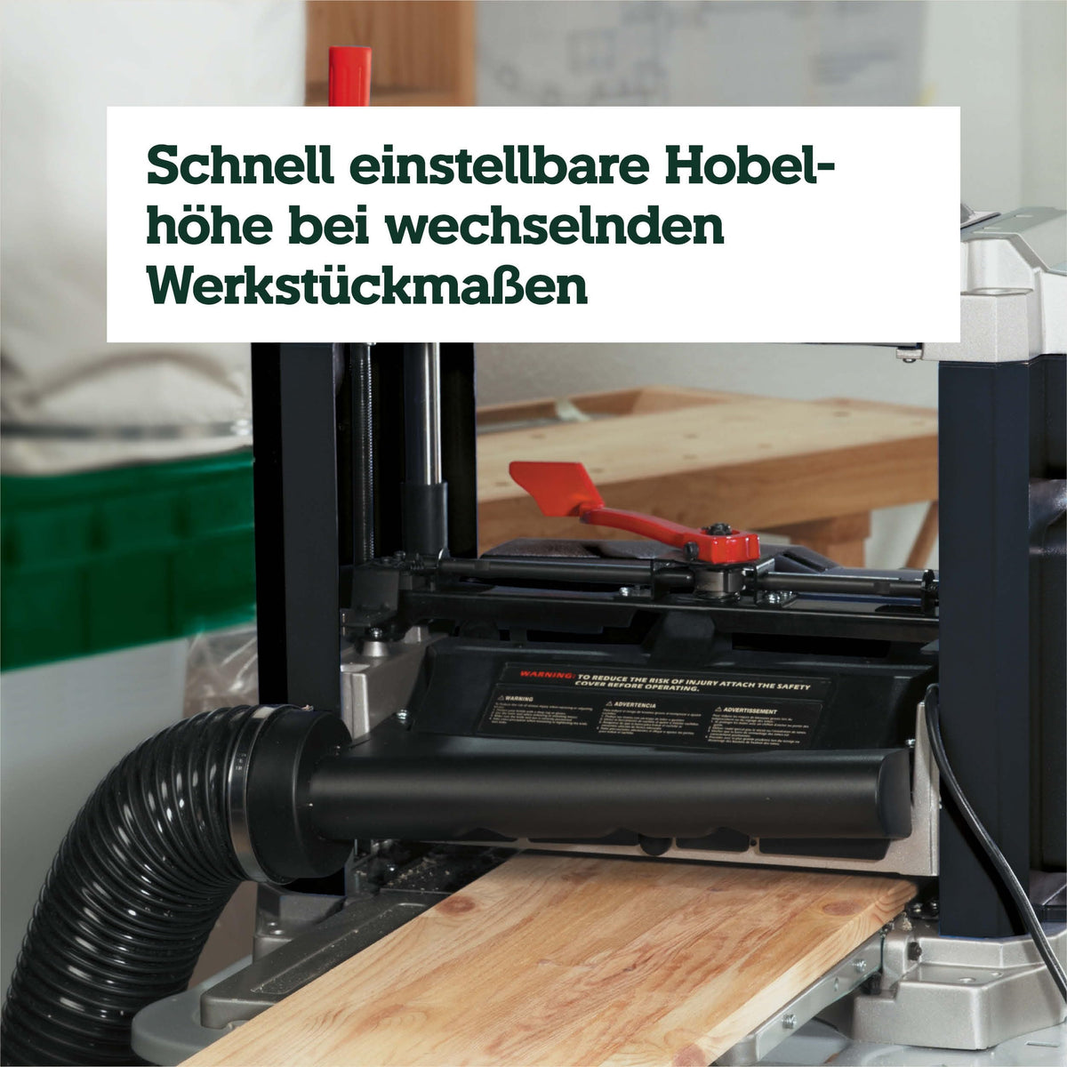 Dickenhobel DH 330 mit 1800 W und HSS-Messern, mobile Hobelmaschine mit Handkurbel und Absaugstutzen