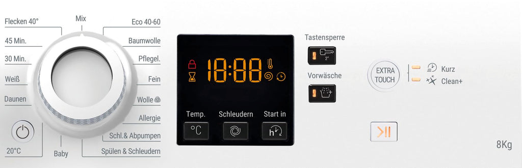 Waschmaschine Frontlader 8 kg Energieeffizienzklasse A mit Anti-Allergie-Programm, Wolleprogramm und Kurz 45
