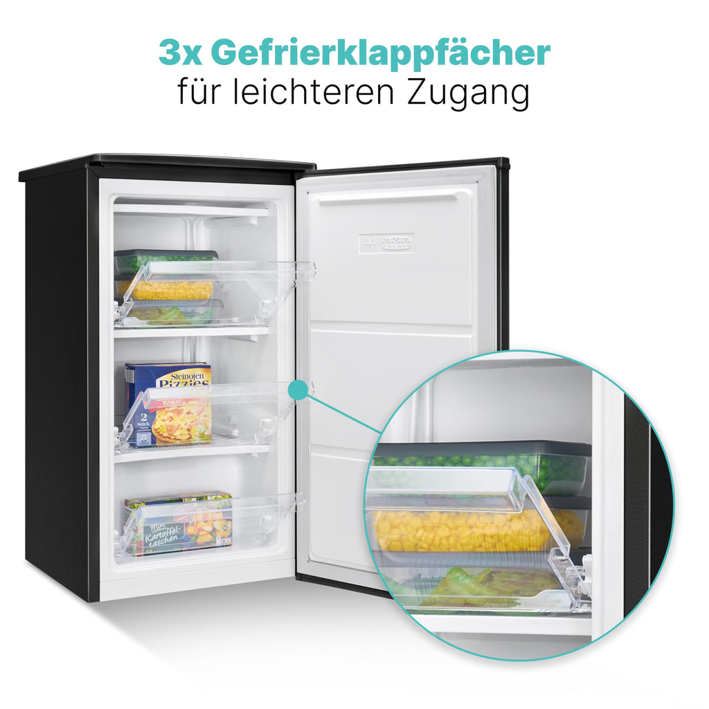 Gefrierschrank 60 L mit 4-Sterne-Gefrierfach, GS 7256, 3 Fächer, leise, wechselbarer Türanschlag, schwarz