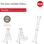 Multifunktionsleiter Alu 4x5 Sprossen mit Sicherheitsgelenken und Rastgriffen, höhenverstellbar bis 150 kg